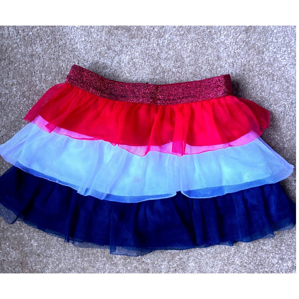 Way to Celebrate Patriotic Toddler Girls 3T Red White Blue Tiered Tulle Skort